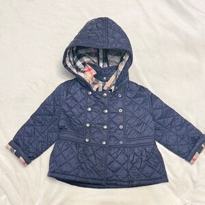 Burberry Navy Quilted Hooded Girls' Puffer Coat